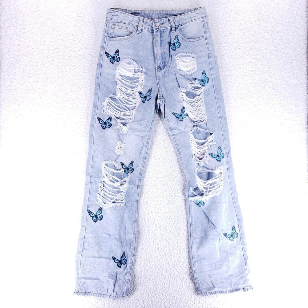 Shein Jeans Denim Cotton Womens SZ L Blue Straight Stretch VTG Mid Rise Slim 90s